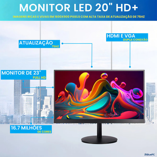 Computador Completo BluePC Office Intel Core i5 4570 (4ª Geração), 16GB RAM, 240GB SSD, Monitor 20" 75hz HDMI, Windows 10 Pro - CDF-099OF