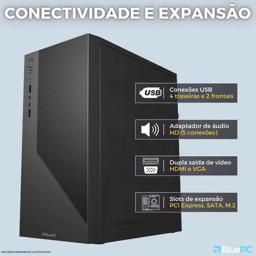 Computador Completo Fast Intel Core i5, 8GB RAM, SSD 256GB, Windows 10 Pro, Bivolt, Preto, Monitor 20" LED, Mouse e Teclado - BluePC CD2E-0110FA