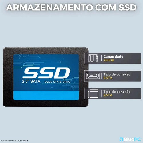 Computador Completo Fast Intel Core i5, 8GB RAM, SSD 256GB, Windows 10 Pro, Bivolt, Preto, Monitor 20" LED, Mouse e Teclado - BluePC CD2E-0110FA