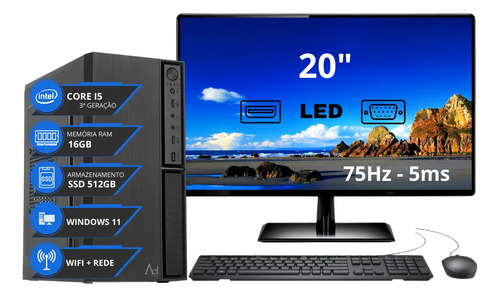 Computador completo i5 16gb ssd 512gb monitor mouse teclado 1