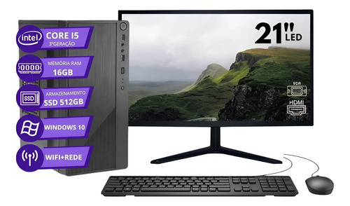 Computador completo i5 16gb ssd 512gb monitor mouse teclado