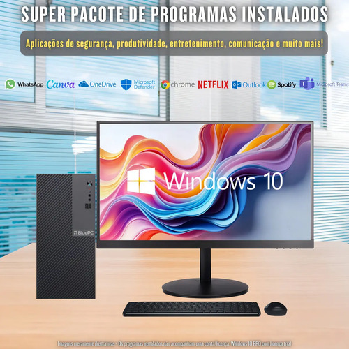 Computador Completo Intel Core i5, 16GB RAM, SSD 256GB, Monitor LED 20", Windows 10 Pro, Preto, Bivolt - BluePC Office1 CDBP-OFF1-108