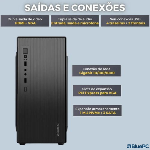 Computador Completo Top Intel Core i5 4570, 8GB RAM, SSD 256GB, Bivolt, Monitor 20" LED 75hz, Preto - BluePC CD2E-0110TO