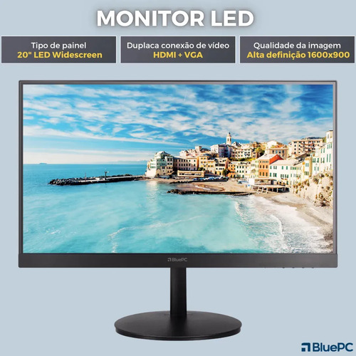 Computador Completo Top Intel Core i5 4570, 8GB RAM, SSD 256GB, Bivolt, Monitor 20" LED 75hz, Preto - BluePC CD2E-0110TO