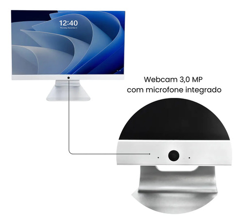 Computador Pc All In One 23.8 I7 16gb Ssd 512gb Full Hd Aio Branco