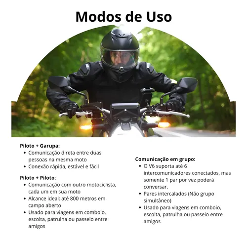Comunicador Capacete V6 Plus 2 Unidades / Par Bluetooth 5.0