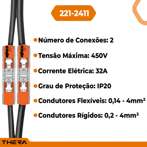 Conector Wago 221-2411 0,14-4mm2 32a Emenda De Fios Em Linha
