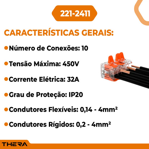 Conector Wago 221-420 Emenda Automática De Fios Kit 3 Peças