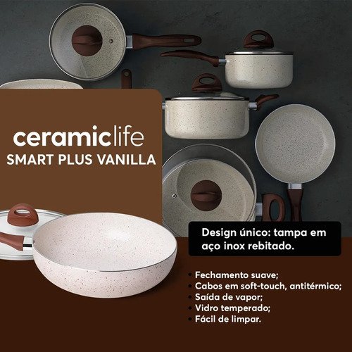Conj de Panelas 8 Peças Ceramic Life Smart Plus Vanilla - Brinox