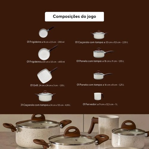 Conj de Panelas 8 Peças Ceramic Life Smart Plus Vanilla - Brinox
