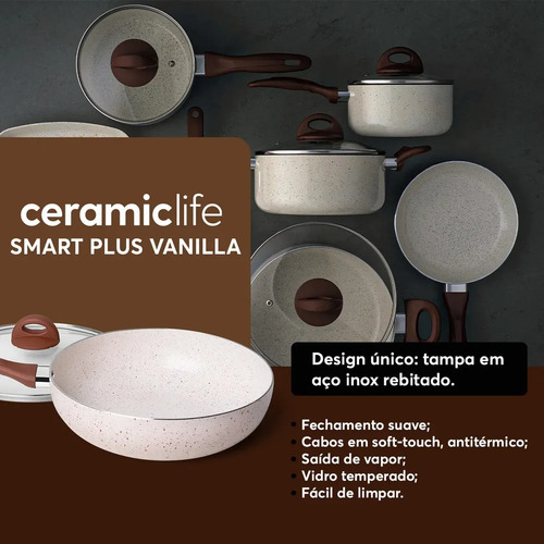 Conj de Panelas 8 Peças Ceramic Life Smart Plus Vanilla - Brinox