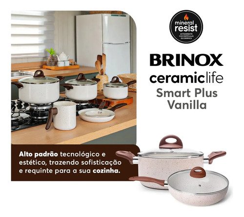 Conj de Panelas 8 Peças Ceramic Life Smart Plus Vanilla - Brinox