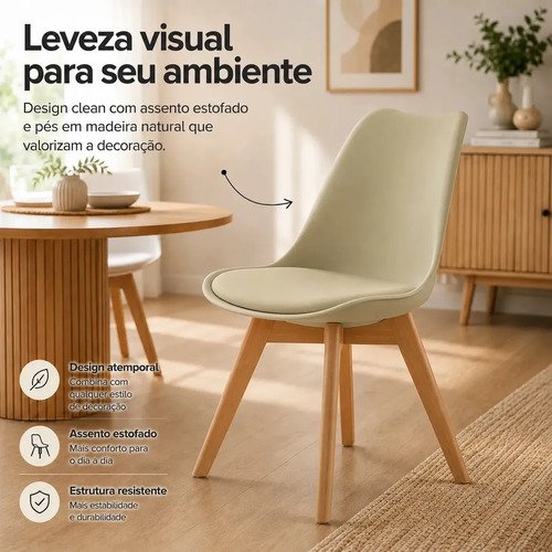 Conjunto 2 Cadeiras Eames Wood Leda Design Cor Nude Magazine Decor