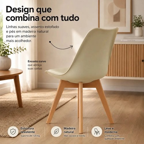 Conjunto 2 Cadeiras Eames Wood Leda Design Cor Nude Magazine Decor
