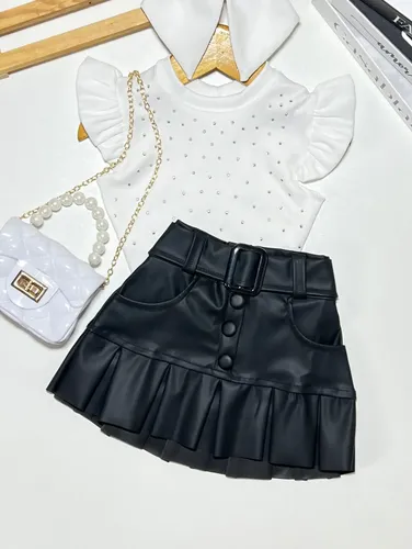 Conjunto 2 pecas infantil menina saia plissada e blusa verao