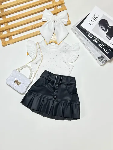 Conjunto 2 Peças Infantil Menina Saia Plissada E Blusa Verão