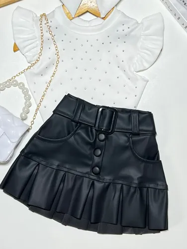 Conjunto 2 Peças Infantil Menina Saia Plissada E Blusa Verão