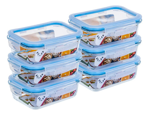 Conjunto 6 pote vidro hermetico marmita tampa plastico 640ml