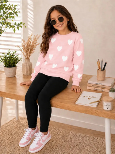Conjunto blusa de frio legging infantil moletom coracoes man