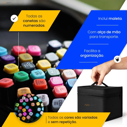 Conjunto Canetas Marcador Permanente Canetinhas Touch Coloridas Ponta Dupla 120 Cores Marca Texto Estojo Kit Bolsa Pintura Desenho Profissional Nixzen