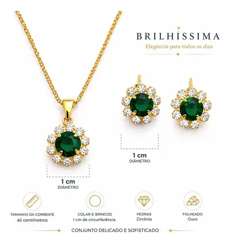 Conjunto Colar Brinco Zirconia Folheado A Ouro Presente