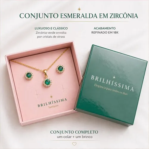 Conjunto Colar Brinco Zirconia Folheado A Ouro Presente