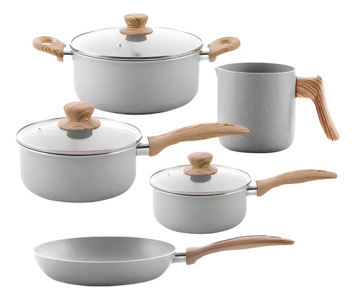 Conjunto completo 5 panelas brinox ceramic life cinza