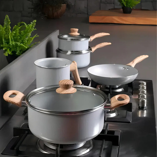 Conjunto Completo: 5 Panelas Brinox Ceramic Life Cinza
