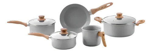 Conjunto Completo: 5 Panelas Brinox Ceramic Life Cinza