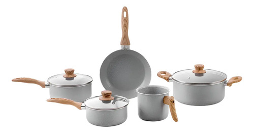 Conjunto de 5 panelas gris brinox ceramic life easy cinza