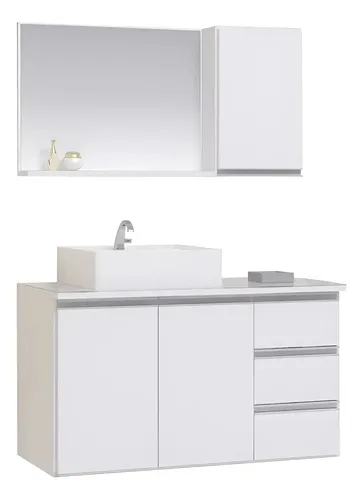 Conjunto de banheiro prisma 80cm gabinete tampo vidro