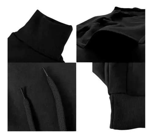 Conjunto De Frio Moletom Com Capuz Canguru Flanelado Preto