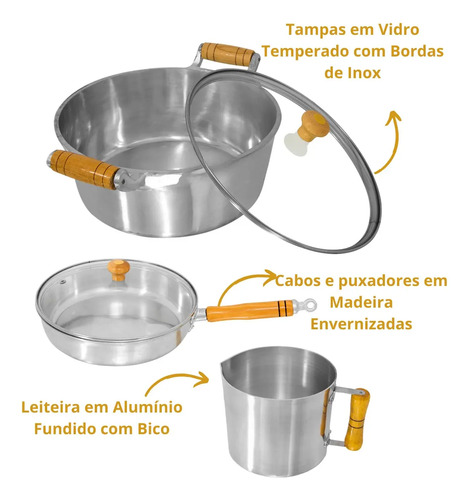 Conjunto De Panelas 7 Peças Alumínio Fundido Batido Grosso