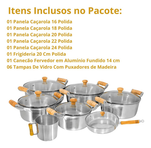 Conjunto De Panelas 7 Peças Alumínio Fundido Batido Grosso