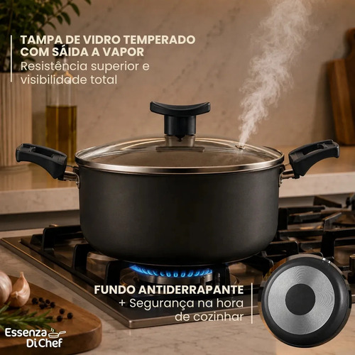 Conjunto De Panelas 9 Peças Antiaderente Com Tampa De Vidro E Utensílios Fogão A Gás Preto