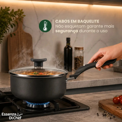 Conjunto De Panelas 9 Peças Antiaderente Com Tampa De Vidro E Utensílios Fogão A Gás Preto