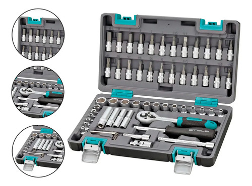 Conjunto de soquete sextavado encaixe 1/4 de 57 peças Stels 1410155