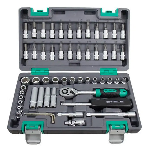 Conjunto de soquete sextavado encaixe 1/4 de 57 peças Stels 1410155