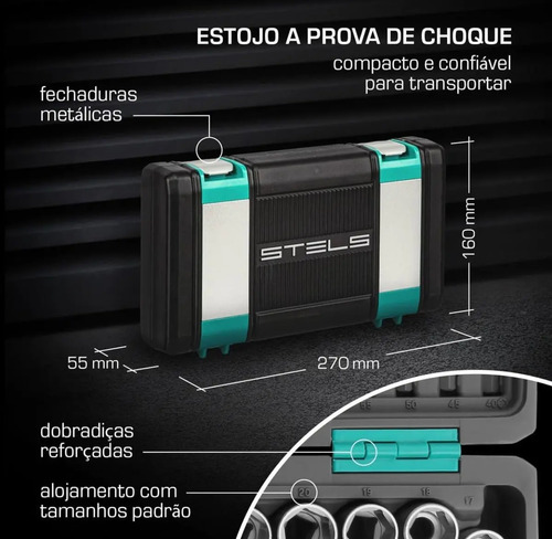 Conjunto de soquete sextavado encaixe 1/4 de 57 peças Stels 1410155