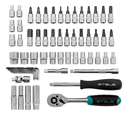 Conjunto de soquete sextavado encaixe 1/4 de 57 peças Stels 1410155