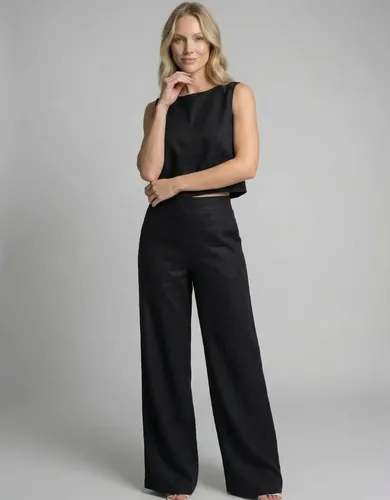 Conjunto Feminino Linho Calça Pantalona E Blusa Regata