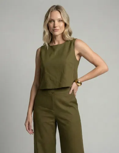 Conjunto Feminino Linho Calça Pantalona E Blusa Regata