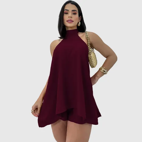 Conjunto feminino vestido soltinho frente unica short verao