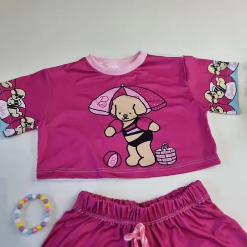 Conjunto infantil 2 pecas blusa short menina moda rosa