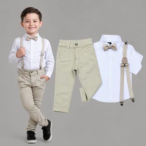 Conjunto infantil camisamanga longa calca suspensoriogravata