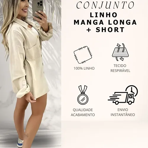 Conjunto Linho Feminino Camisa E Short Linha Premium