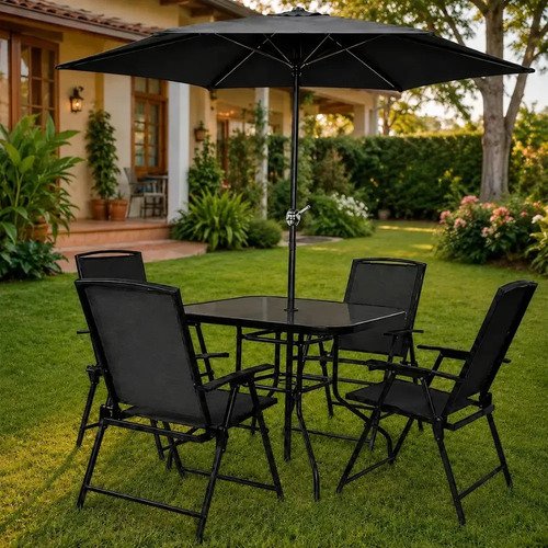 Conjunto Mesa 4 Cadeira Guarda Sol Jardim Casa Lys