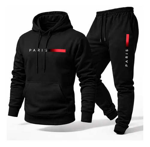 Conjunto moletom calca unissex paris canguru casaco frio