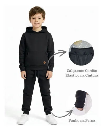 Conjunto Moletom Infantil Menino Liso Blusa Capuz E Calça