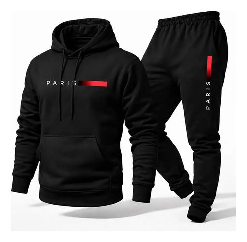 Conjunto moletom unissex paris canguru com capuz calca
